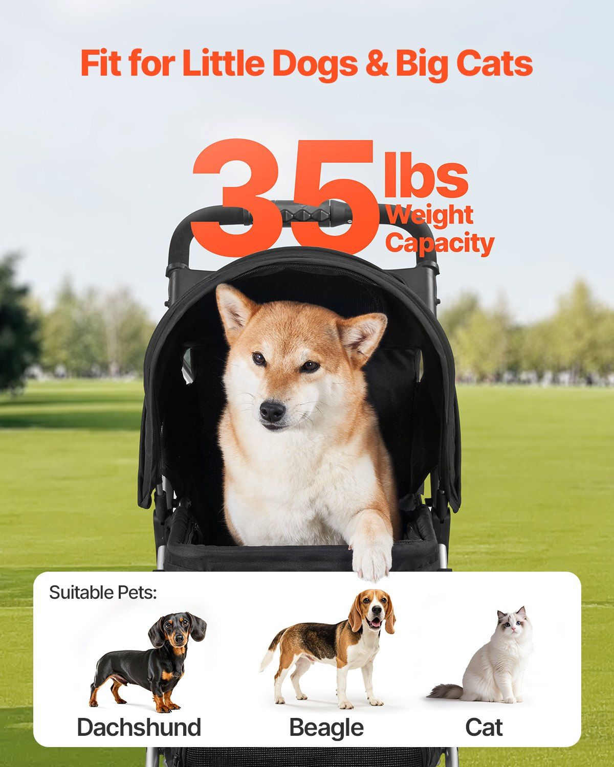 Foldable 3 Wheel Dog Stroller with Brake up to 35lbs