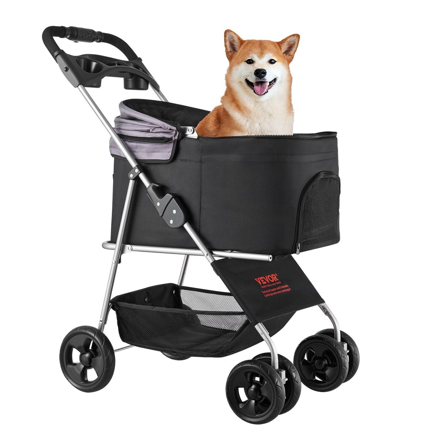 Foldable 4-Wheel Pet Stroller with Detachable Carrier for Small to Medium Pets