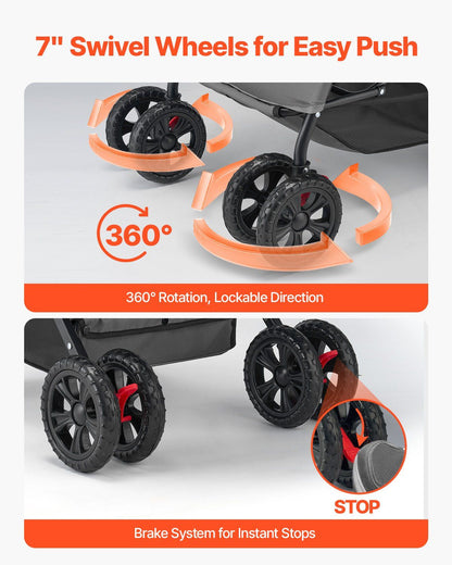 Foldable 4 Wheels Travel Dog Stroller up to 44lbs