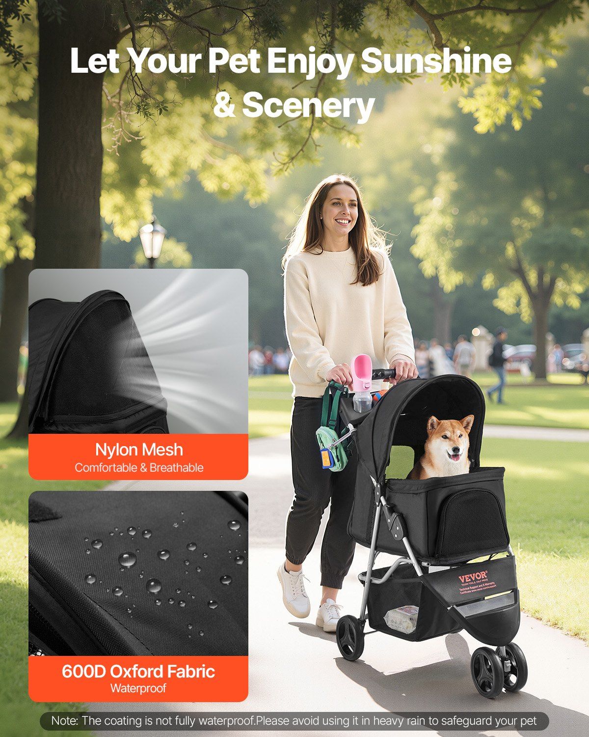 Foldable 3 Wheel Dog Stroller with Brake up to 35lbs