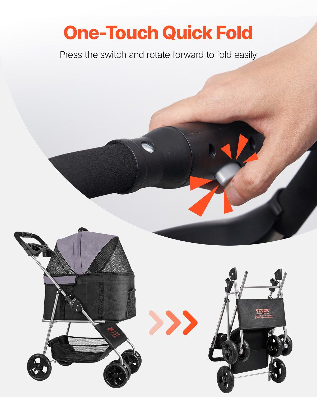 Foldable 4-Wheel Pet Stroller with Detachable Carrier for Small to Medium Pets