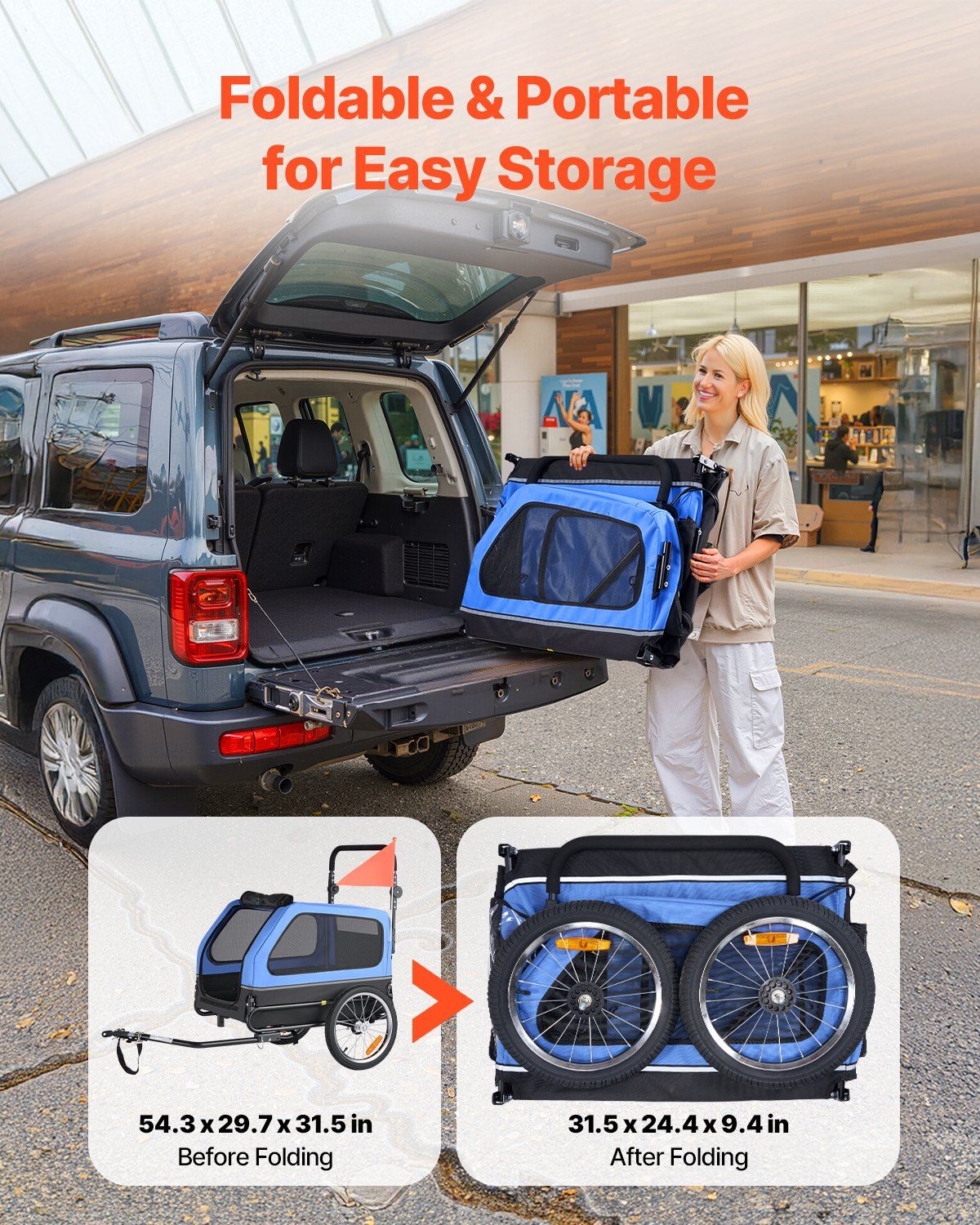 VEVOR 2-in-1 Dog Bike Trailer & Pet Stroller (up to 88 lbs)