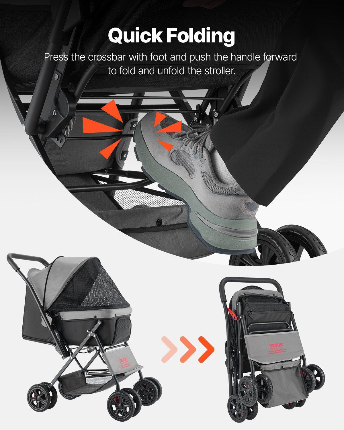 Foldable 4 Wheels Travel Dog Stroller up to 44lbs