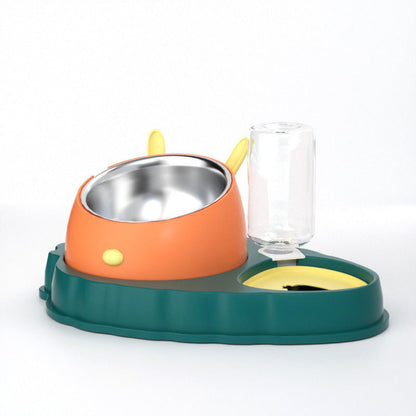 Carrot Design Tilted Double Pet Feeding Bowl