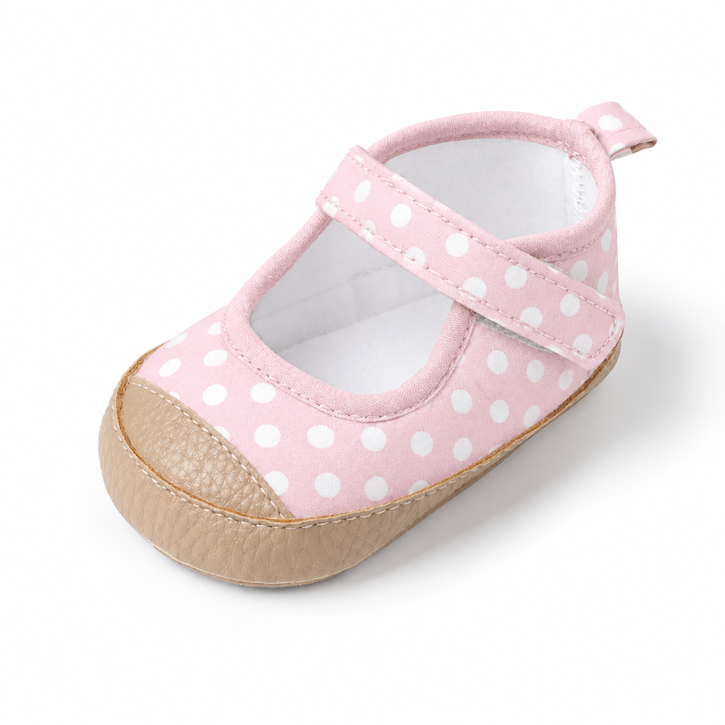 Baby Girl Velcro Shoes with PVC Soles - Pink