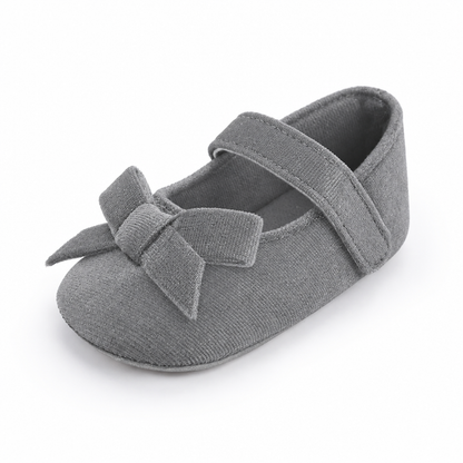 Baby Girl Flannel Dress Shoes with Soft Soles - Grey
