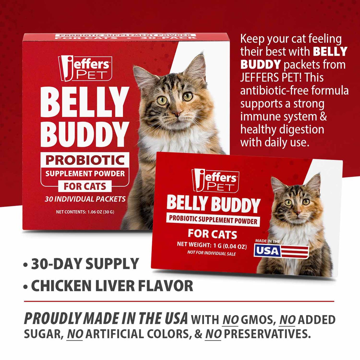 Jeffers BELLY BUDDY Probiotic Supplement Packets for Cats