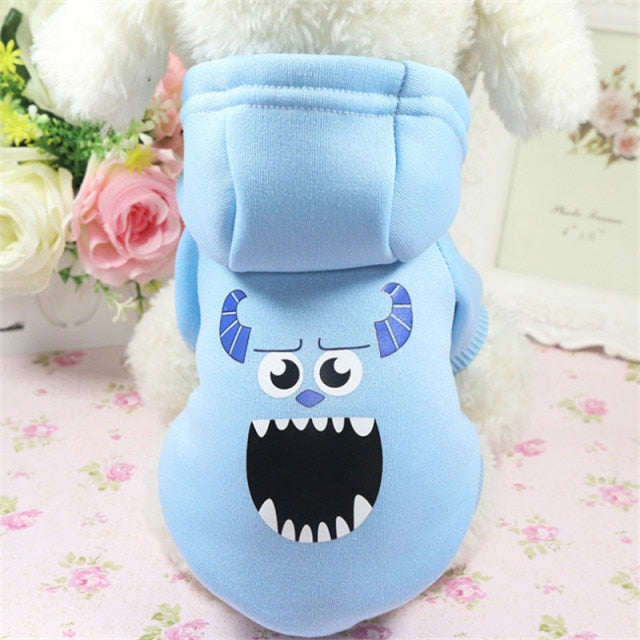 Blue Monster dog hoodie with monster face print