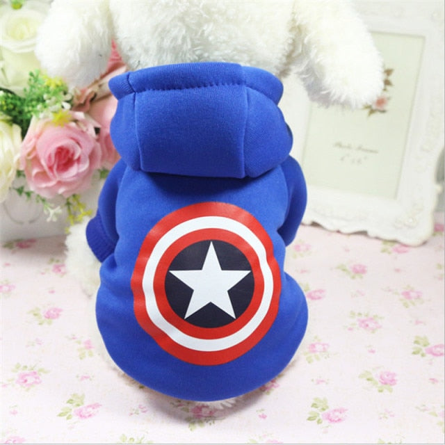 Blue America dog hoodie with star shield print